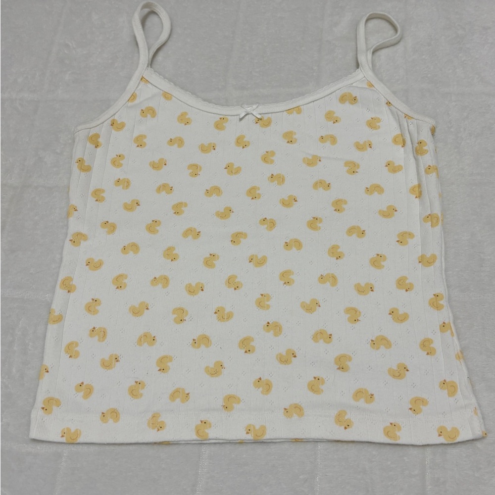 White and Yellow Duck Print Tank Top